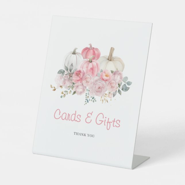 Elegantes kleines Pumkin Pink Baby Duwer Card Gesc Sockelschild (Vorderseite)