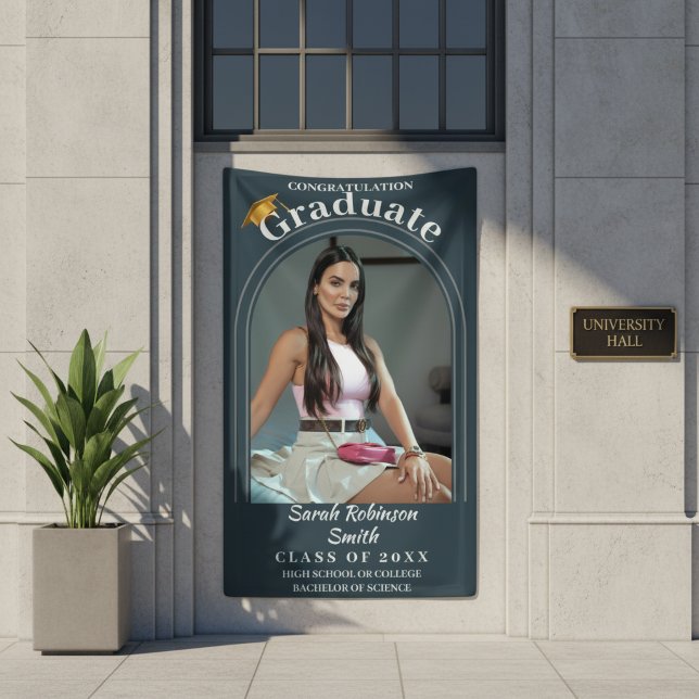 Elegantes Kohle-Script-Foto-Bogen-Klassenjahr-Absc Banner (Elegant Charcoal Script Photo Arch Class Year Graduation Banner)