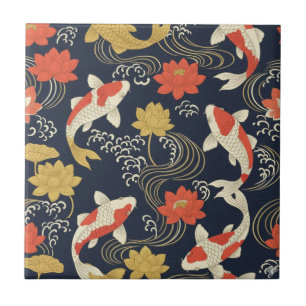 Elegantes Koi-Fisch- und Lotus-Muster Fliese