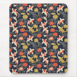 Elegantes Koi-Fisch- und Lotus-Muster Mousepad