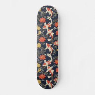 Elegantes Koi-Fisch- und Lotus-Muster Skateboard