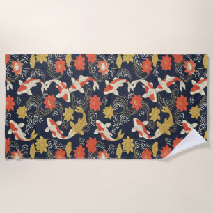 Elegantes Koi-Fisch- und Lotus-Muster Strandtuch