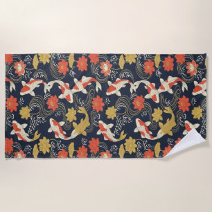 Elegantes Koi-Fisch- und Lotus-Muster Strandtuch