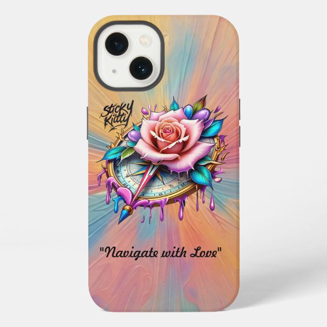 "Elegantes Kompassrosendesign" iPhone Hülle (Rückseite)