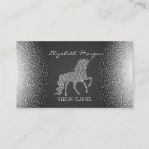 Elegantes Konfetti Grau, SilberGlitter Einhorn Visitenkarte