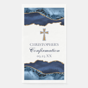 Elegantes Konfirmationskreuz Navyblau Gold Custom Serviette
