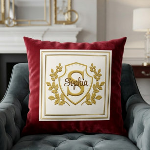 Elegantes königliches rotes und goldenes Wappen-Mo Kissen