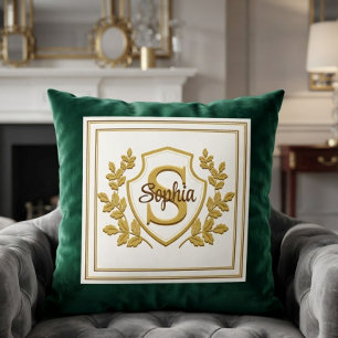 Elegantes königliches Smaragdgrün- und Goldwappen- Kissen