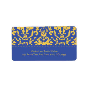 Elegantes Königsblau-Damast-Adressen-Etikett des Adressaufkleber