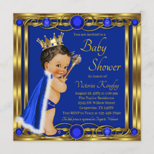 Elegantes königsblau-goldenes Prinzen-Juwel-Baby-S Einladung