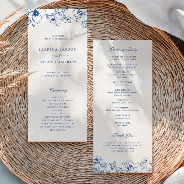 Elegantes königsblaues Blumen-Garten-Hochzeitsprog Programm (Von Creator hochgeladen)