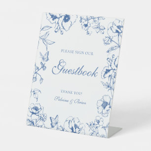 Elegantes königsblaues florales Hochzeitsgästebuch Sockelschild