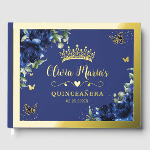 Elegantes königsblaues florales Quinceanera Sweet Gästebuch