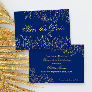 Elegantes königsblaues und goldenes feines Kunstbl Save The Date