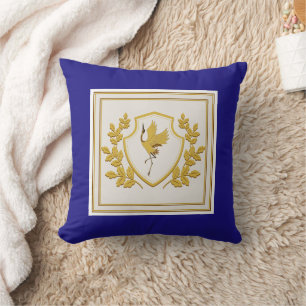 Elegantes königsblaues und goldenes heraldisches K Kissen