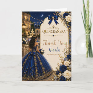 Elegantes königsblaues und goldenes Quince Dankeskarte