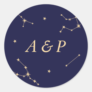 Elegantes Konstellationsblau Hochzeitsmonogramm Runder Aufkleber