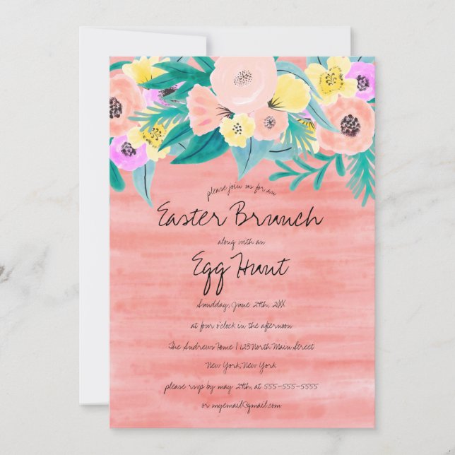 Elegantes Korallenmeer Gelbe Flora Wasserfarbener  Einladung (Vorderseite)