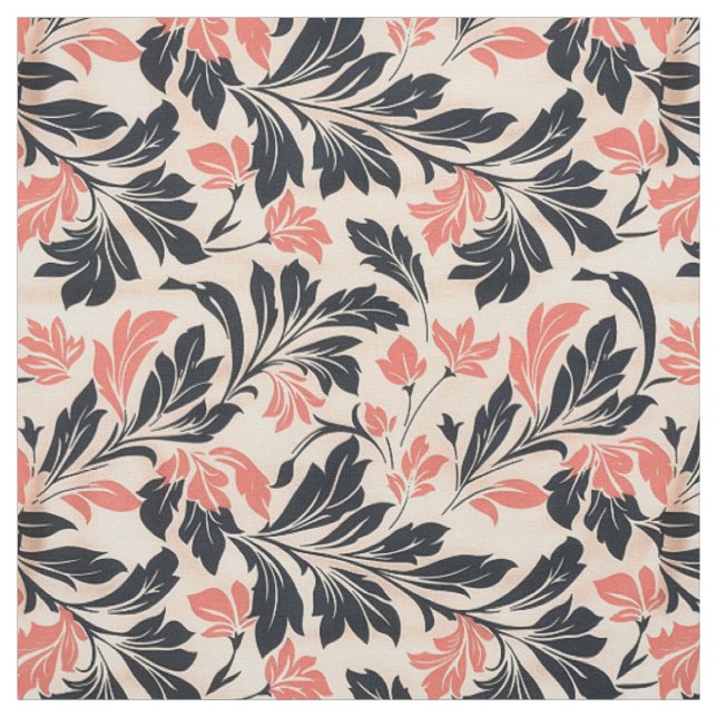 Elegantes Korallenmuster und schwarzes Leaf-Muster Stoff (Muster)