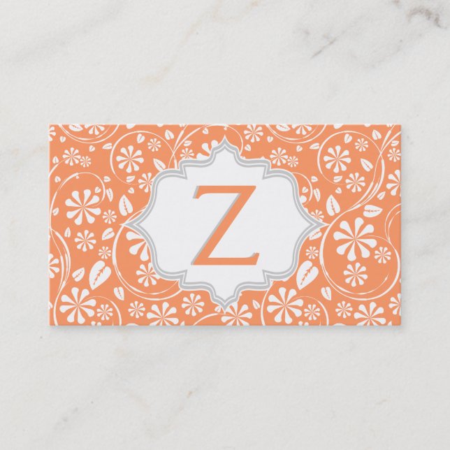 Elegantes Korallenmuster, weiß, grau, blumenreich Visitenkarte (Vorderseite)