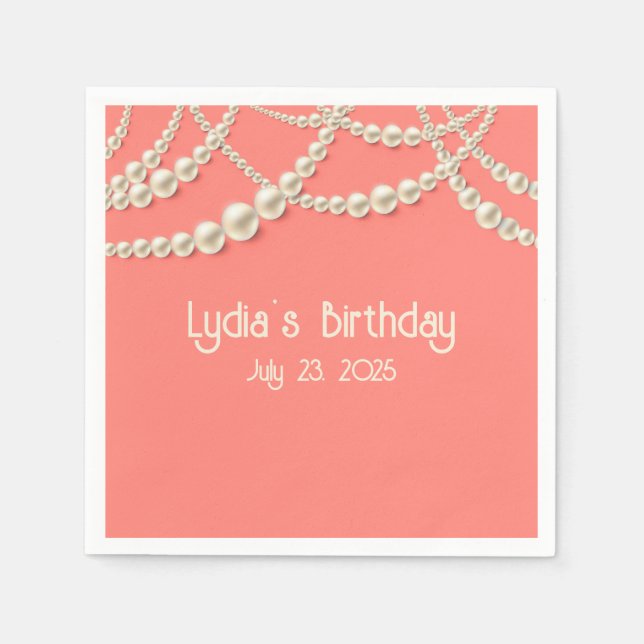 Elegantes Korallenpapier Napkins mit Perlakzenten Serviette (Vorderseite)