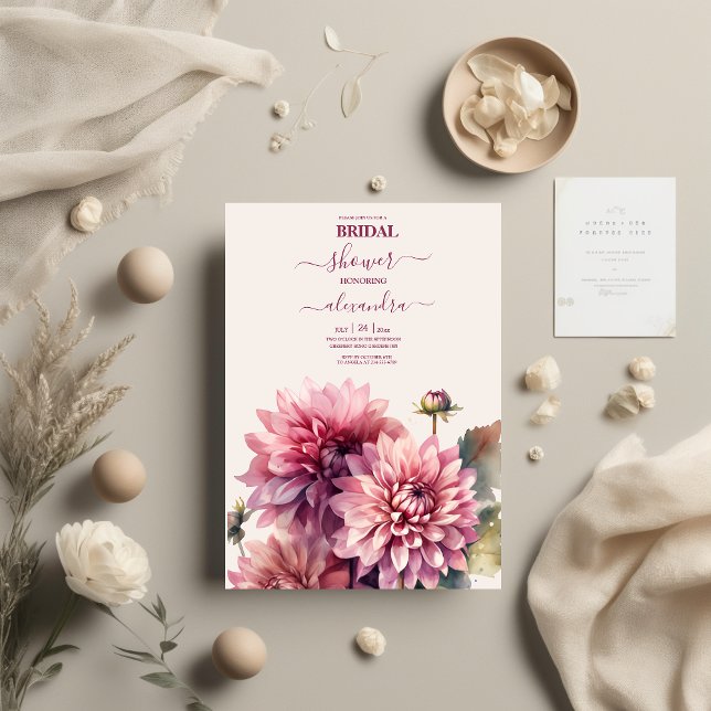 Elegantes Korallenriff und rosa Dahlia Bridal Einladung (Von Creator hochgeladen)