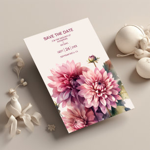 Elegantes Korallenriff und rosa Dahlia Hochzeit Save The Date