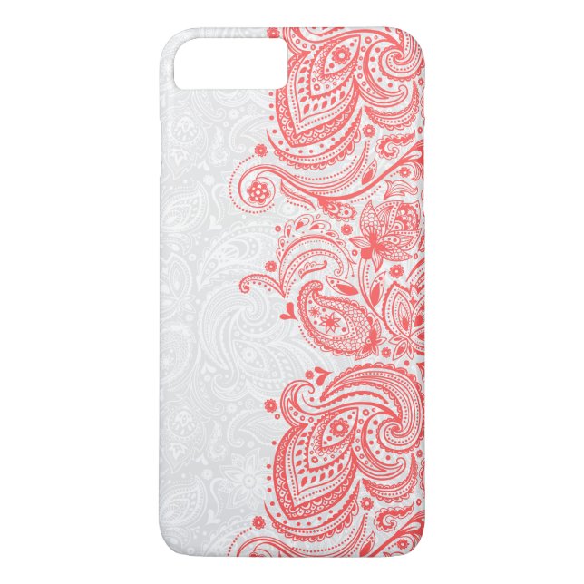 Elegantes Korallenrot und Weiß Blütenpalisley Lace Case-Mate iPhone Hülle (Rückseite)