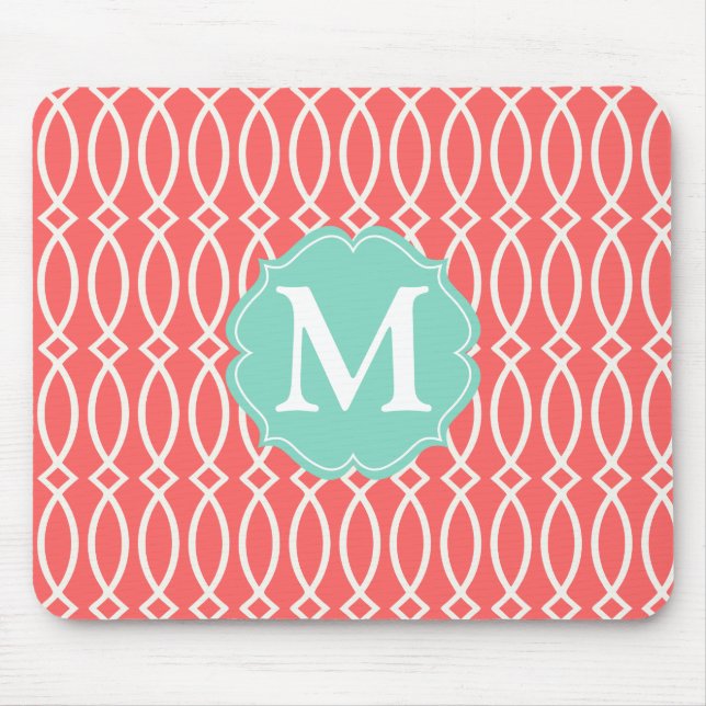 Elegantes korallenrotes modernes Gitter Mousepad (Vorne)