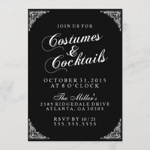 Elegantes Kostüm und Cocktails Halloween-Party Einladung