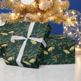 Elegantes Kranich-Kunstmuster | Farbige Kranichvög Geschenkpapier