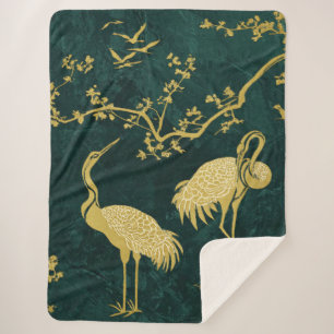 Elegantes Kranich-Kunstmuster Farbige Kranichvög Sherpadecke