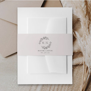 Elegantes Kranz-Monogramm in Sanftem Rosa Hochzeit Einladungsbanderole