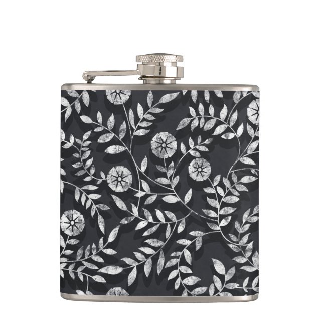 Elegantes Kreidetafel-Blumenmuster Flachmann (Vorderseite)