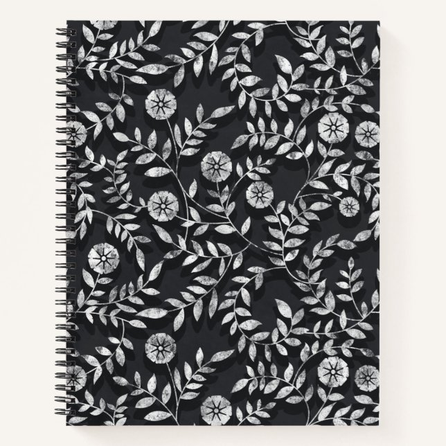 Elegantes Kreidetafel-Blumenmuster Notizbuch (Vorderseite)