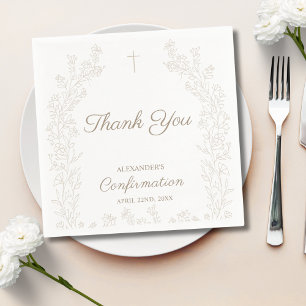 Elegantes Kreuz Blumen Konfirmation Dankeschön Serviette