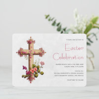 Elegantes Kreuz mit rosa Blumen Ostern