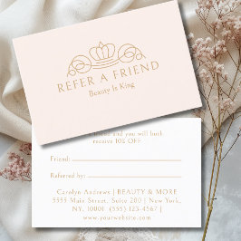 Elegantes Kronen-Logo-Salon-Rosé-Beige Empfehlungskarte