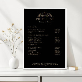 Elegantes Kronen-Logo Schwarz Beige Salon Preislis Poster