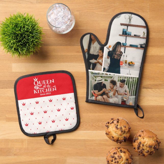 elegantes Kronenchic-Muster 3 Foto Ofenhandschuh & Topflappen-Set (Oben Unten)