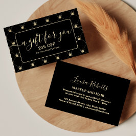 Elegantes Kronenmotiv Schwarz Gold Rabattkarte
