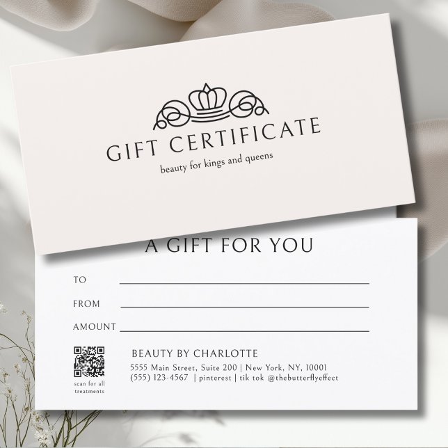Elegantes Kronensalon Beige-Geschenkgutschein (Elegant Crown Salon Beige Gift Certificate)