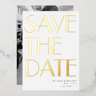 Elegantes kühnes Art Deco Foto Save the Date Gold Folieneinladung
