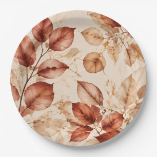 Elegantes Kupfer-Gold-Herbstlaub Botanisches Muste Pappteller