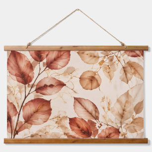 Elegantes Kupfer-Gold-Herbstlaub Botanisches Muste Wandteppich Mit Holzrahmen