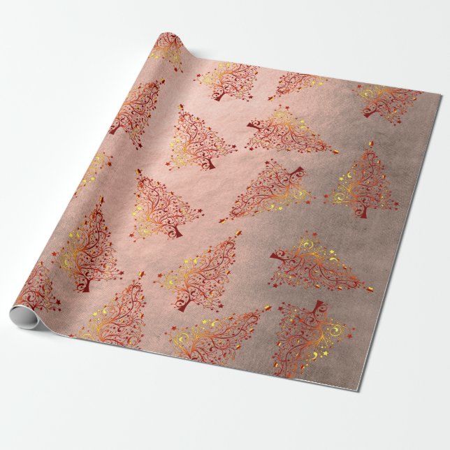 Elegantes Kupfer-Rose-goldenes Weihnachtsbaummuste Geschenkpapier (Ungerollt)