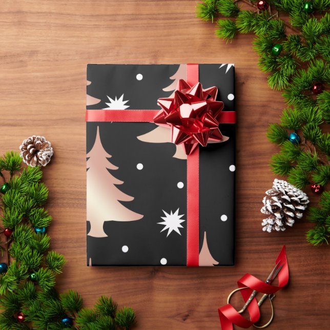 Elegantes Kupfer-Rose-Weihnachtsbaummuster Geschenkpapier (Feiertagsgeschenk)
