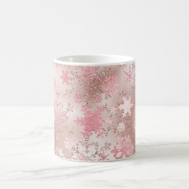Elegantes Kupfer- und rosa Schneeflockenmuster Kaffeetasse (Mittel)