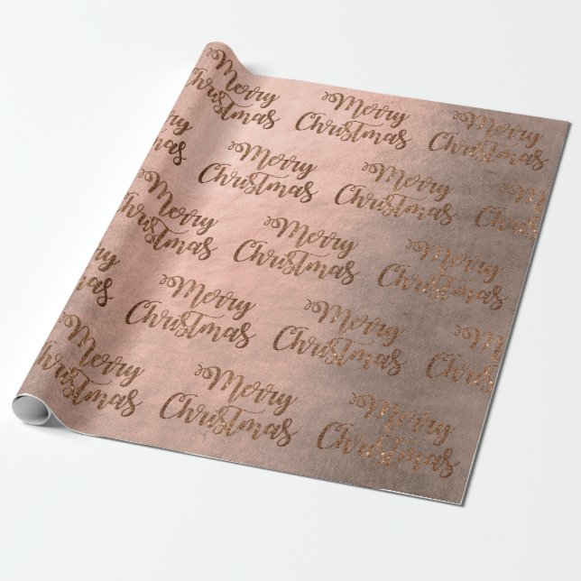 Elegantes Kupfergold Merry-Weihnachtsmuster Rose Geschenkpapier (Ungerollt)