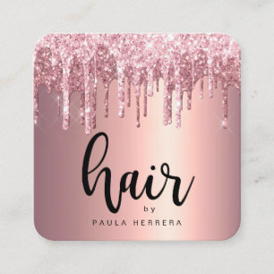 Elegantes Kupfergold-Rose-Glitzer-Tropfen-Haarstyl Quadratische Visitenkarte